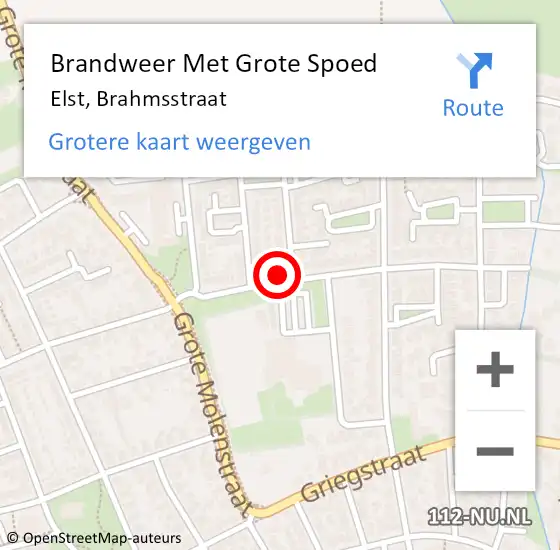 Locatie op kaart van de 112 melding: Brandweer Met Grote Spoed Naar Elst, Brahmsstraat op 8 augustus 2024 14:27