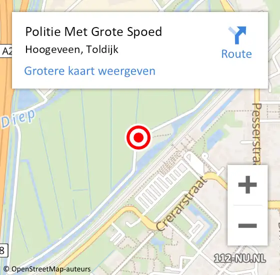 Locatie op kaart van de 112 melding: Politie Met Grote Spoed Naar Hoogeveen, Toldijk op 8 augustus 2024 14:28