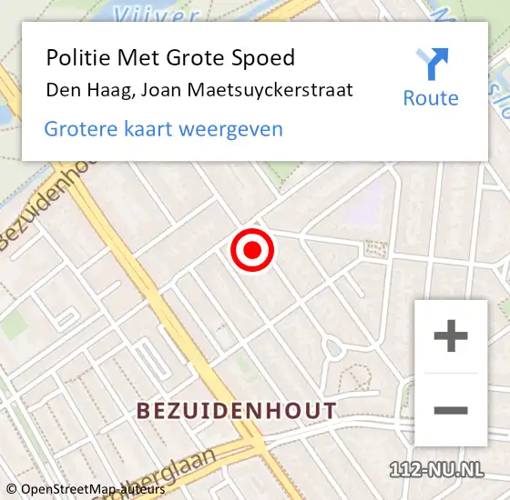 Locatie op kaart van de 112 melding: Politie Met Grote Spoed Naar Den Haag, Joan Maetsuyckerstraat op 8 augustus 2024 14:34