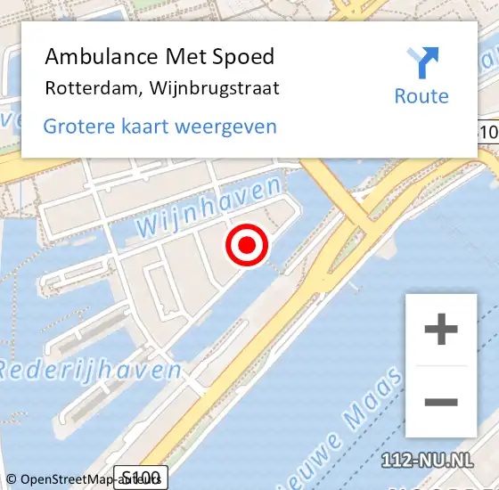 Locatie op kaart van de 112 melding: Ambulance Met Spoed Naar Rotterdam, Wijnbrugstraat op 8 augustus 2024 14:41