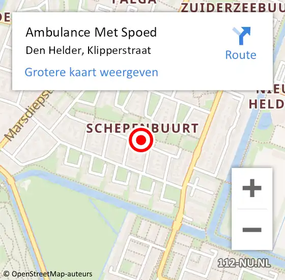 Locatie op kaart van de 112 melding: Ambulance Met Spoed Naar Den Helder, Klipperstraat op 8 augustus 2024 14:49