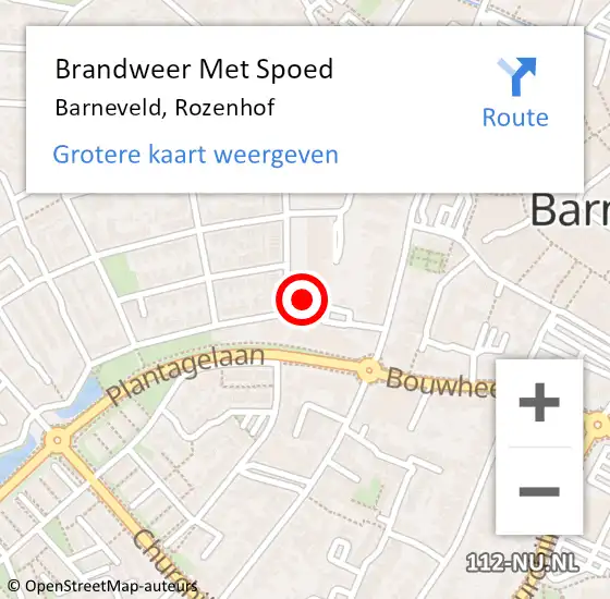 Locatie op kaart van de 112 melding: Brandweer Met Spoed Naar Barneveld, Rozenhof op 8 augustus 2024 14:50