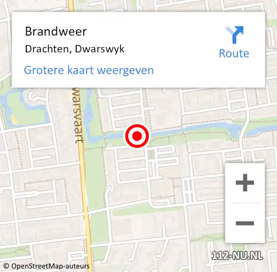 Locatie op kaart van de 112 melding: Brandweer Drachten, Dwarswyk op 8 augustus 2024 15:03