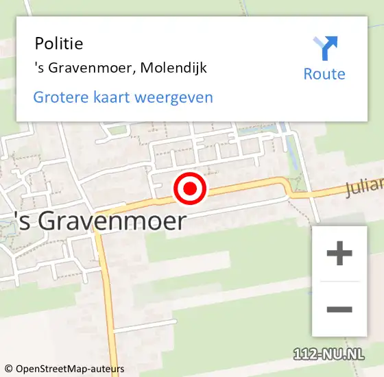 Locatie op kaart van de 112 melding: Politie 's Gravenmoer, Molendijk op 8 augustus 2024 15:14