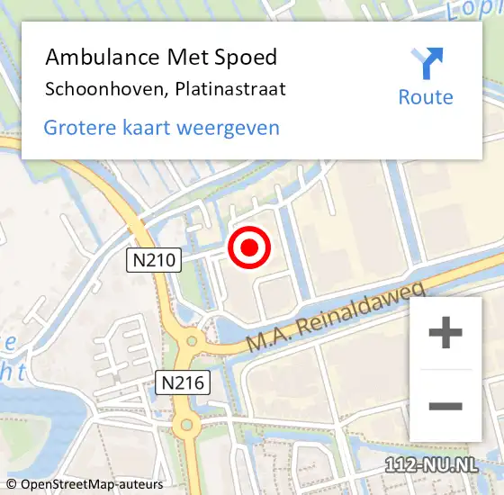 Locatie op kaart van de 112 melding: Ambulance Met Spoed Naar Schoonhoven, Platinastraat op 8 augustus 2024 15:19