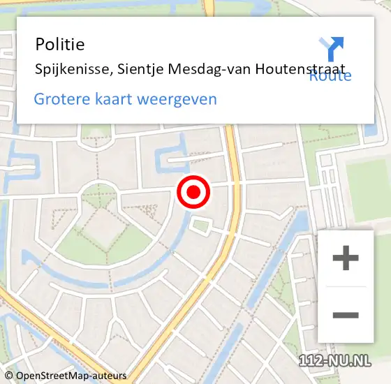 Locatie op kaart van de 112 melding: Politie Spijkenisse, Sientje Mesdag-van Houtenstraat op 8 augustus 2024 15:21