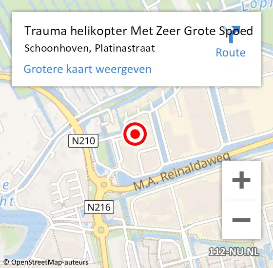 Locatie op kaart van de 112 melding: Trauma helikopter Met Zeer Grote Spoed Naar Schoonhoven, Platinastraat op 8 augustus 2024 15:23