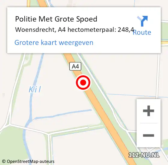 Locatie op kaart van de 112 melding: Politie Met Grote Spoed Naar Woensdrecht, A4 hectometerpaal: 248,4 op 8 augustus 2024 15:29