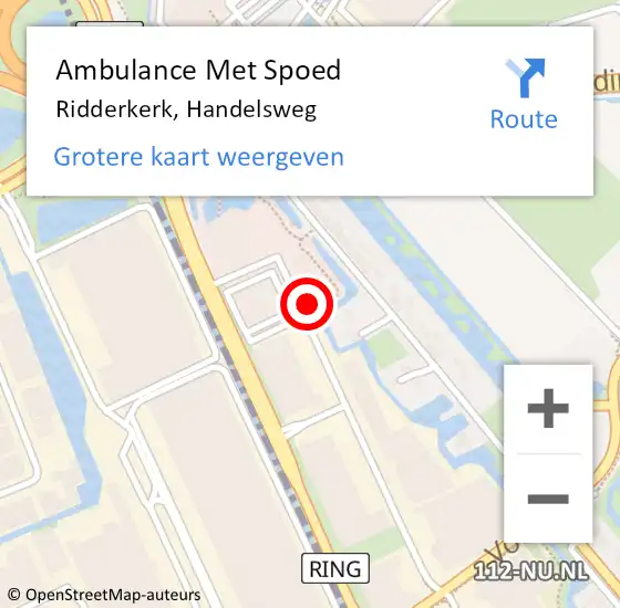 Locatie op kaart van de 112 melding: Ambulance Met Spoed Naar Ridderkerk, Handelsweg op 8 augustus 2024 15:48