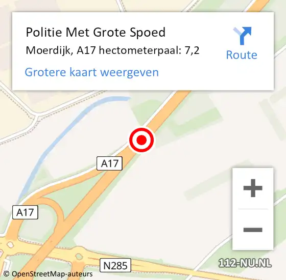 Locatie op kaart van de 112 melding: Politie Met Grote Spoed Naar Moerdijk, A17 hectometerpaal: 7,2 op 8 augustus 2024 15:49