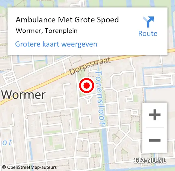 Locatie op kaart van de 112 melding: Ambulance Met Grote Spoed Naar Wormer, Torenplein op 8 augustus 2024 15:52