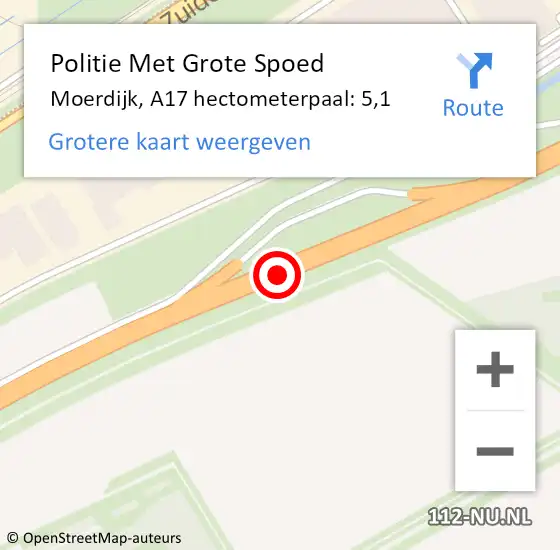 Locatie op kaart van de 112 melding: Politie Met Grote Spoed Naar Moerdijk, A17 hectometerpaal: 5,1 op 8 augustus 2024 15:58