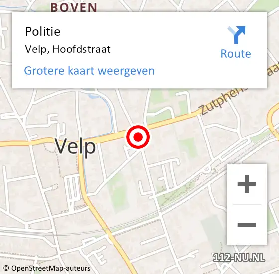 Locatie op kaart van de 112 melding: Politie Velp, Hoofdstraat op 8 augustus 2024 16:00