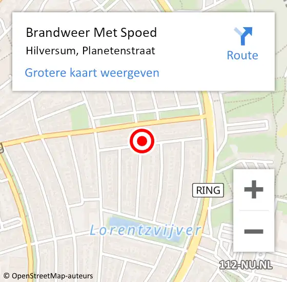 Locatie op kaart van de 112 melding: Brandweer Met Spoed Naar Hilversum, Planetenstraat op 8 augustus 2024 16:08