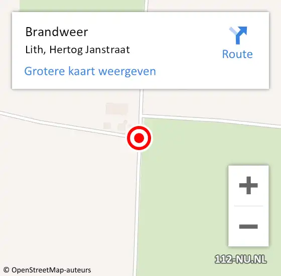 Locatie op kaart van de 112 melding: Brandweer Lith, Hertog Janstraat op 15 oktober 2014 18:04