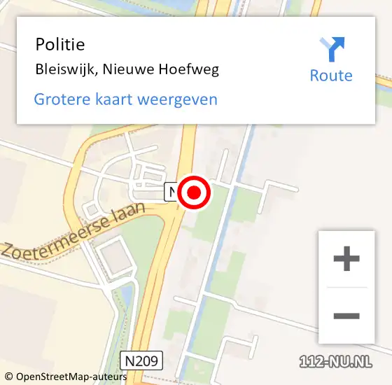 Locatie op kaart van de 112 melding: Politie Bleiswijk, Nieuwe Hoefweg op 8 augustus 2024 16:22