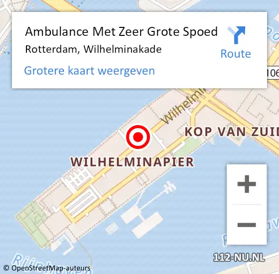 Locatie op kaart van de 112 melding: Ambulance Met Zeer Grote Spoed Naar Rotterdam, Wilhelminakade op 8 augustus 2024 16:24