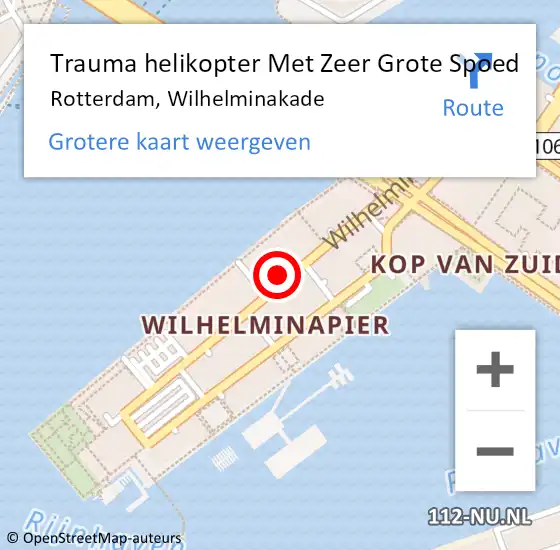 Locatie op kaart van de 112 melding: Trauma helikopter Met Zeer Grote Spoed Naar Rotterdam, Wilhelminakade op 8 augustus 2024 16:24