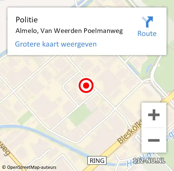 Locatie op kaart van de 112 melding: Politie Almelo, Van Weerden Poelmanweg op 8 augustus 2024 16:32