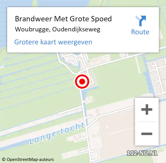 Locatie op kaart van de 112 melding: Brandweer Met Grote Spoed Naar Woubrugge, Oudendijkseweg op 8 augustus 2024 16:34