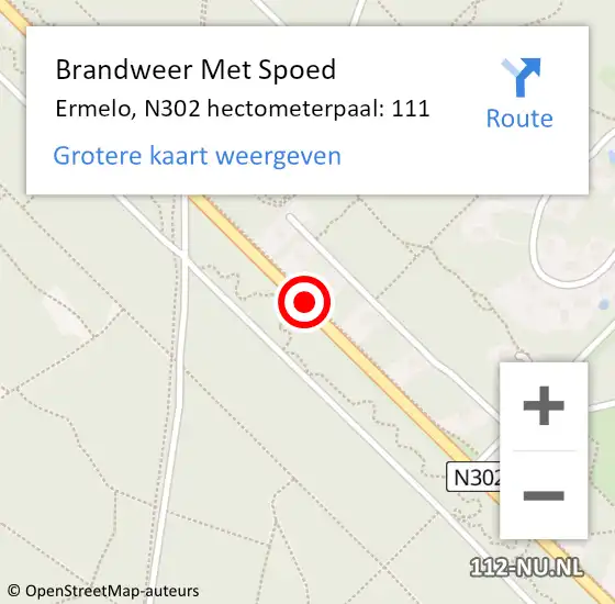 Locatie op kaart van de 112 melding: Brandweer Met Spoed Naar Ermelo, N302 hectometerpaal: 111 op 8 augustus 2024 16:48