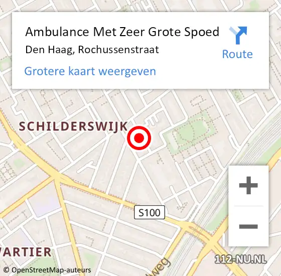 Locatie op kaart van de 112 melding: Ambulance Met Zeer Grote Spoed Naar Den Haag, Rochussenstraat op 8 augustus 2024 16:49