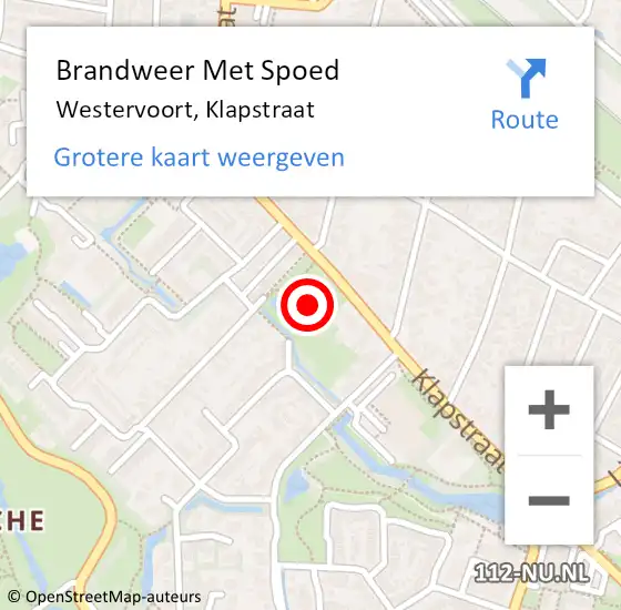 Locatie op kaart van de 112 melding: Brandweer Met Spoed Naar Westervoort, Klapstraat op 8 augustus 2024 16:55