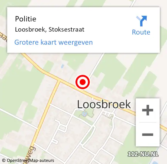 Locatie op kaart van de 112 melding: Politie Loosbroek, Stoksestraat op 8 augustus 2024 16:59