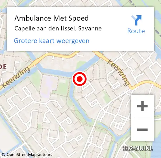 Locatie op kaart van de 112 melding: Ambulance Met Spoed Naar Capelle aan den IJssel, Savanne op 8 augustus 2024 17:01