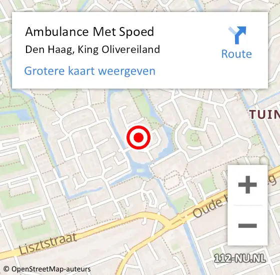 Locatie op kaart van de 112 melding: Ambulance Met Spoed Naar Den Haag, King Olivereiland op 8 augustus 2024 17:26