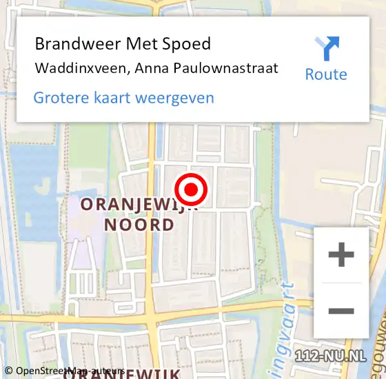 Locatie op kaart van de 112 melding: Brandweer Met Spoed Naar Waddinxveen, Anna Paulownastraat op 8 augustus 2024 17:30