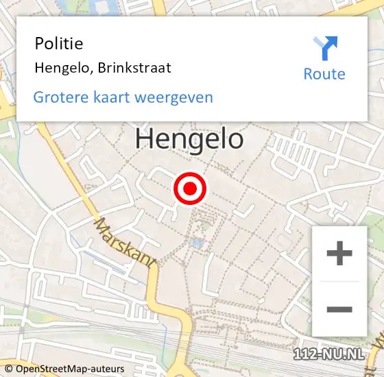 Locatie op kaart van de 112 melding: Politie Hengelo, Brinkstraat op 8 augustus 2024 17:36