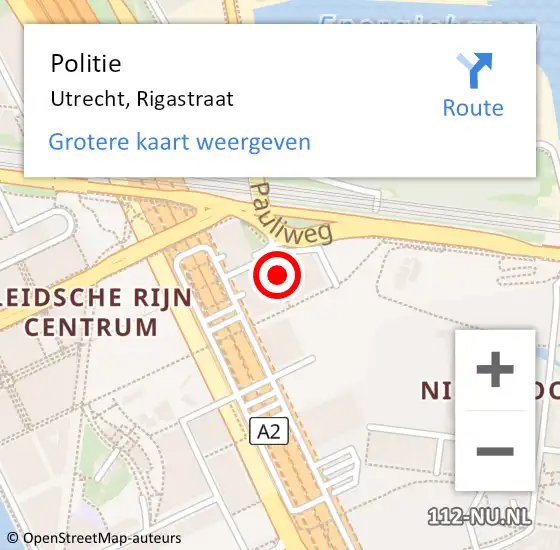 Locatie op kaart van de 112 melding: Politie Utrecht, Rigastraat op 8 augustus 2024 17:36