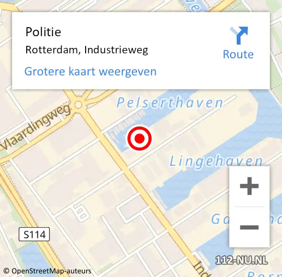 Locatie op kaart van de 112 melding: Politie Rotterdam, Industrieweg op 8 augustus 2024 17:38