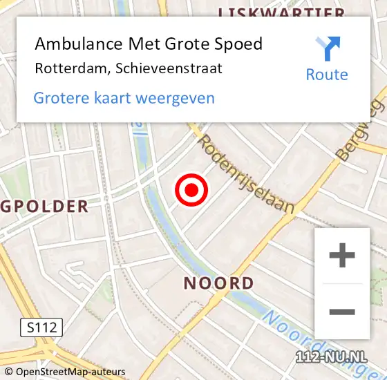 Locatie op kaart van de 112 melding: Ambulance Met Grote Spoed Naar Rotterdam, Schieveenstraat op 8 augustus 2024 17:46