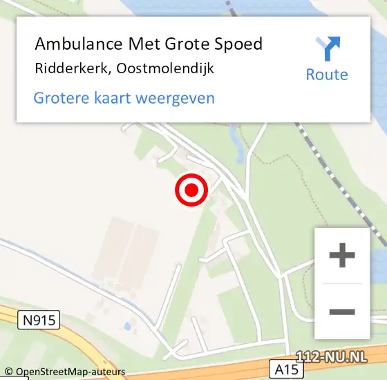 Locatie op kaart van de 112 melding: Ambulance Met Grote Spoed Naar Ridderkerk, Oostmolendijk op 8 augustus 2024 18:05