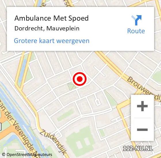 Locatie op kaart van de 112 melding: Ambulance Met Spoed Naar Dordrecht, Mauveplein op 8 augustus 2024 18:06