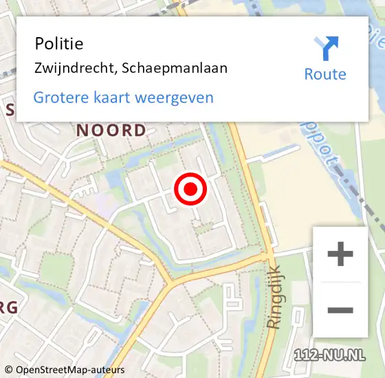 Locatie op kaart van de 112 melding: Politie Zwijndrecht, Schaepmanlaan op 8 augustus 2024 18:11