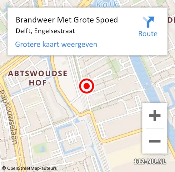 Locatie op kaart van de 112 melding: Brandweer Met Grote Spoed Naar Delft, Engelsestraat op 8 augustus 2024 18:16