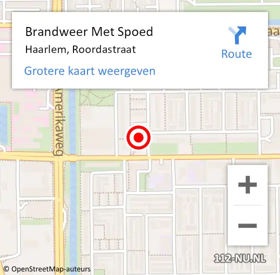 Locatie op kaart van de 112 melding: Brandweer Met Spoed Naar Haarlem, Roordastraat op 8 augustus 2024 18:28