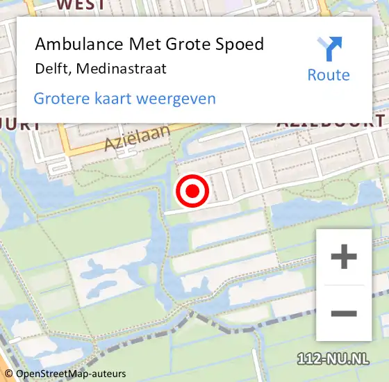 Locatie op kaart van de 112 melding: Ambulance Met Grote Spoed Naar Delft, Medinastraat op 8 augustus 2024 18:31