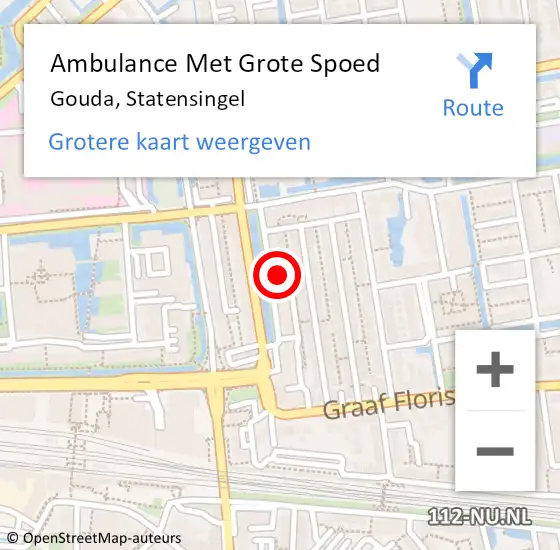 Locatie op kaart van de 112 melding: Ambulance Met Grote Spoed Naar Gouda, Statensingel op 8 augustus 2024 18:33