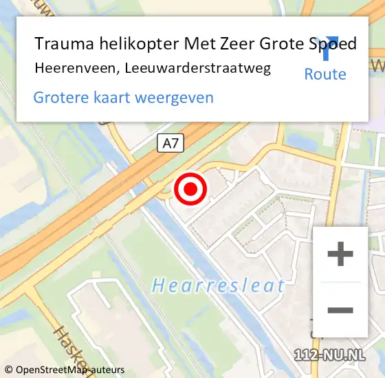 Locatie op kaart van de 112 melding: Trauma helikopter Met Zeer Grote Spoed Naar Heerenveen, Leeuwarderstraatweg op 8 augustus 2024 18:34