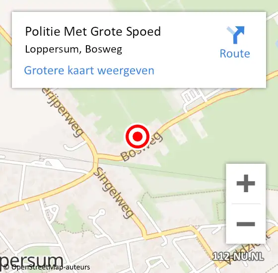 Locatie op kaart van de 112 melding: Politie Met Grote Spoed Naar Loppersum, Bosweg op 8 augustus 2024 18:39