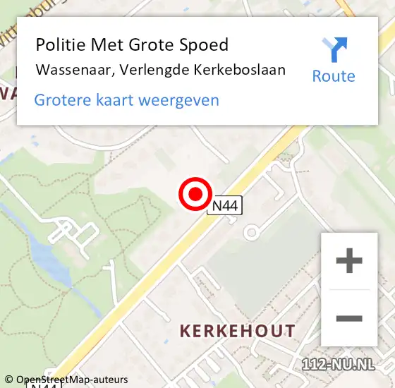 Locatie op kaart van de 112 melding: Politie Met Grote Spoed Naar Wassenaar, Verlengde Kerkeboslaan op 8 augustus 2024 18:39