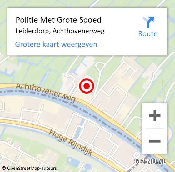 Locatie op kaart van de 112 melding: Politie Met Grote Spoed Naar Leiderdorp, Achthovenerweg op 8 augustus 2024 18:40