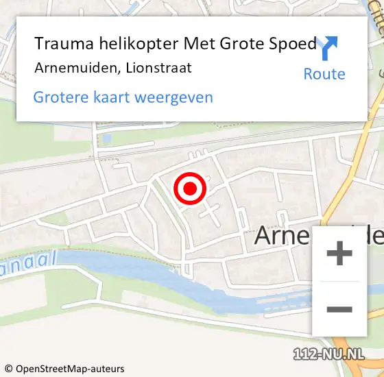 Locatie op kaart van de 112 melding: Trauma helikopter Met Grote Spoed Naar Arnemuiden, Lionstraat op 8 augustus 2024 18:43