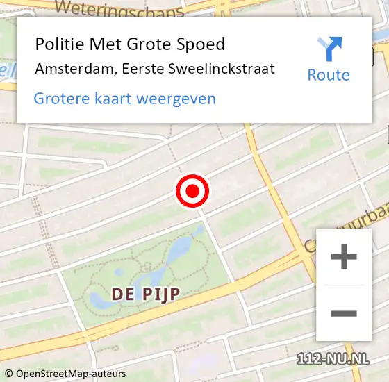 Locatie op kaart van de 112 melding: Politie Met Grote Spoed Naar Amsterdam, Eerste Sweelinckstraat op 8 augustus 2024 18:46