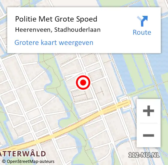 Locatie op kaart van de 112 melding: Politie Met Grote Spoed Naar Heerenveen, Stadhouderlaan op 8 augustus 2024 18:56