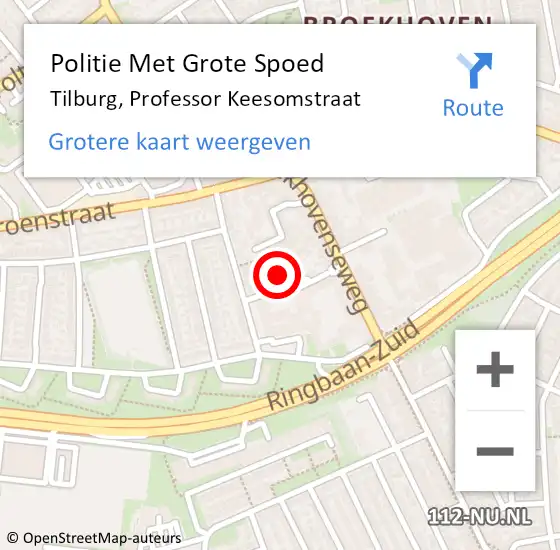 Locatie op kaart van de 112 melding: Politie Met Grote Spoed Naar Tilburg, Professor Keesomstraat op 8 augustus 2024 18:56